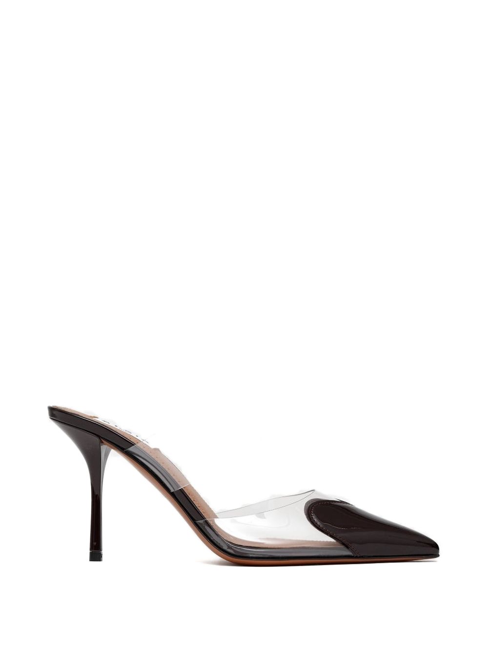 SANDALIA MULE CHOCOLATE CHAROL TALON 9CM