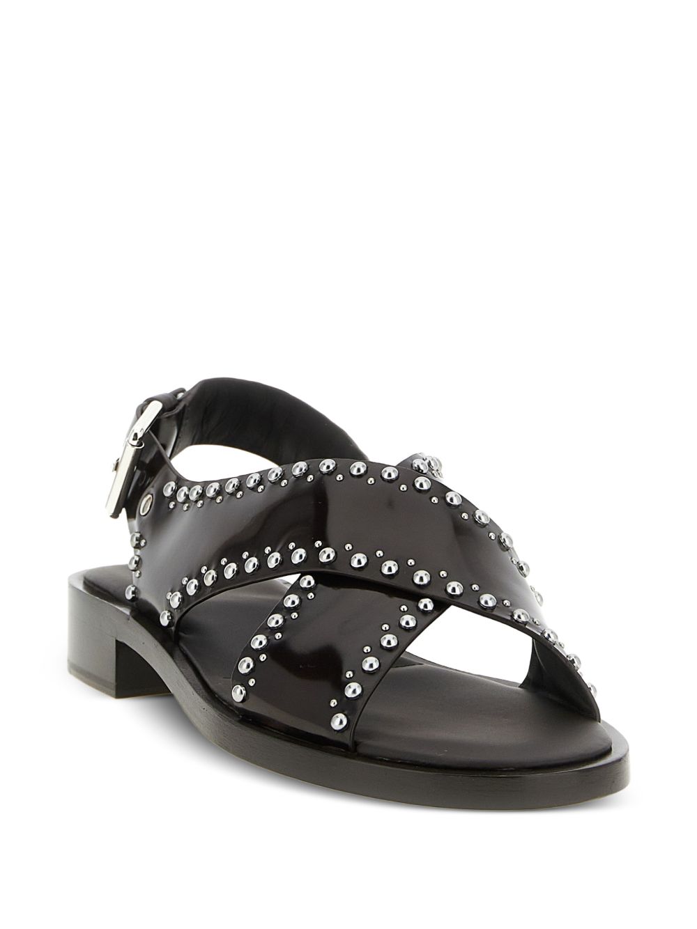 SANDALIA REMI CHOCOLATE TACHAS PLATEADAS