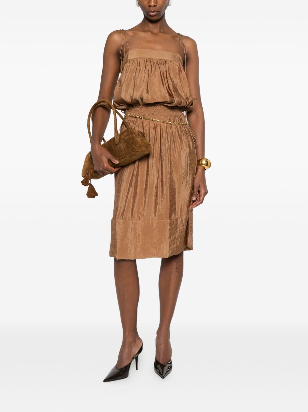 VESTIDO TIRANTES CARAMELO PLISADO MIDI